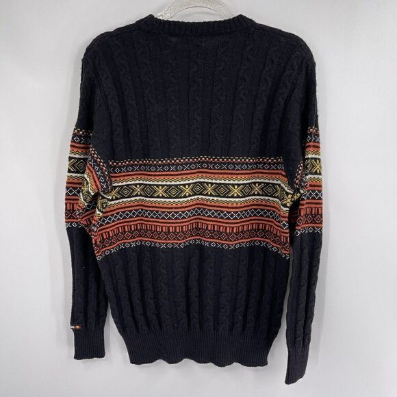 Vintage ELLESSE Wool Black 80s Mens Sweater L Italy Orange Cable knit Fishermens - Picture 6 of 6